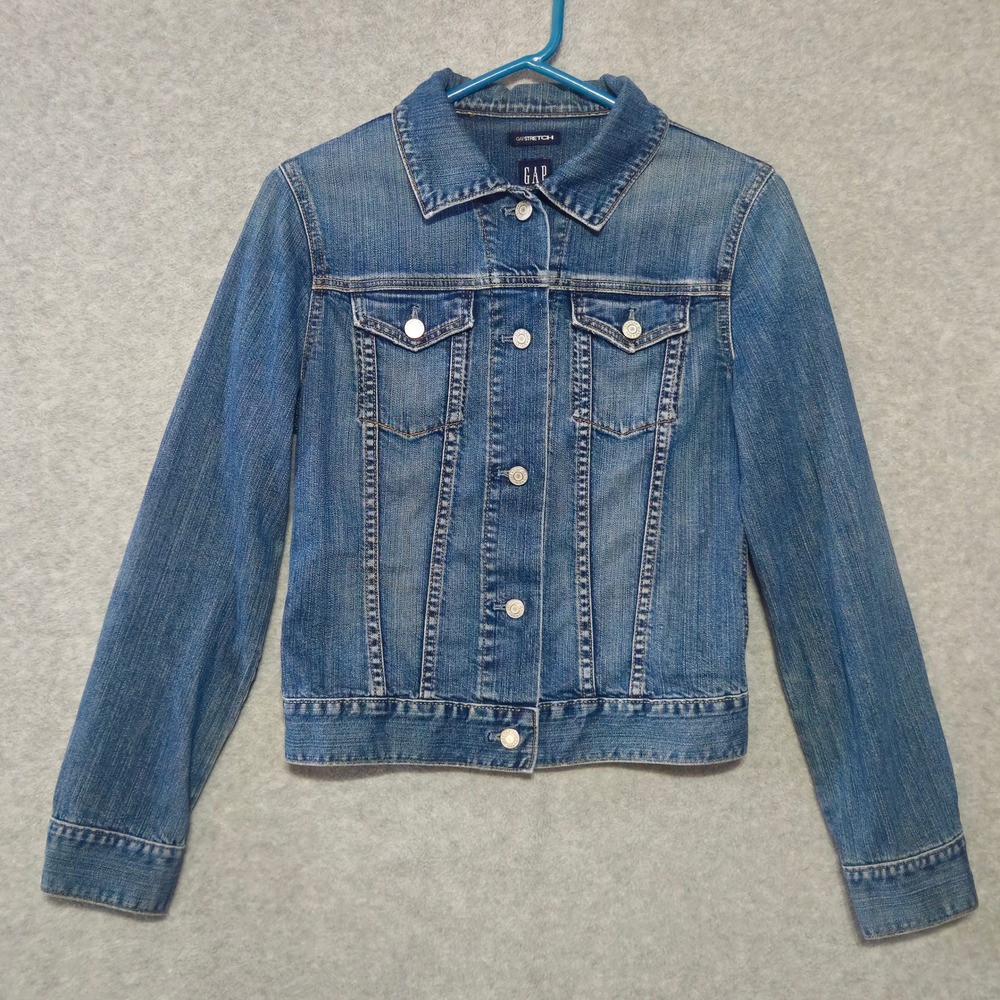 Vintage Denim Jacket Women S Blue Stretch Button Front Trucker Classic Y2K
